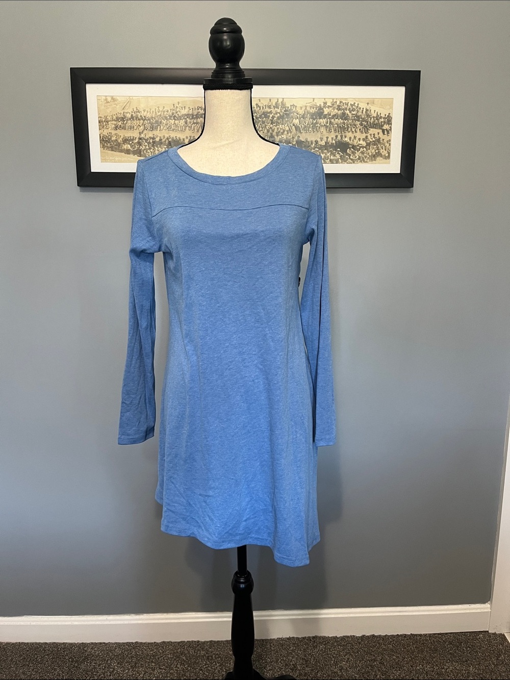Casual Light Blue Long-Sleeve Asymmetrical Dress